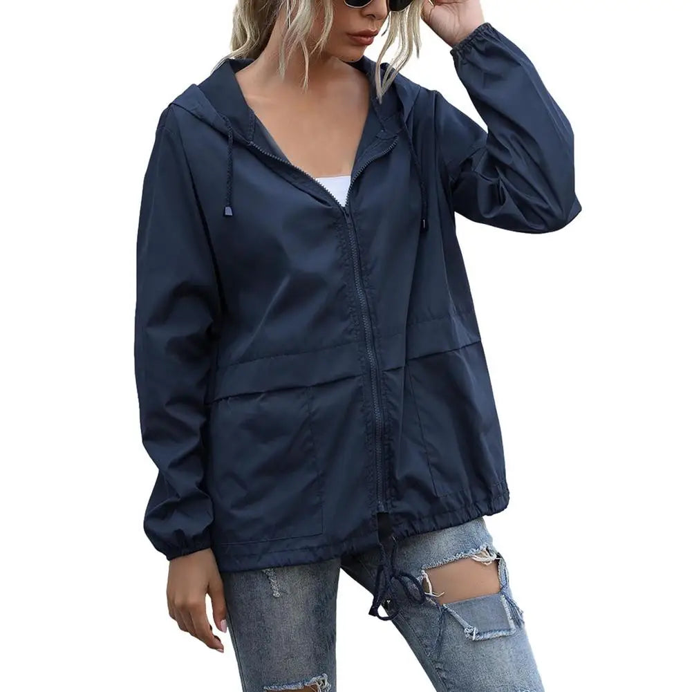 Women Rain Jacket Outdoor Running Hooded Windproof Short Raincoat Casual Spring Autumn Coats Breathable Clothing