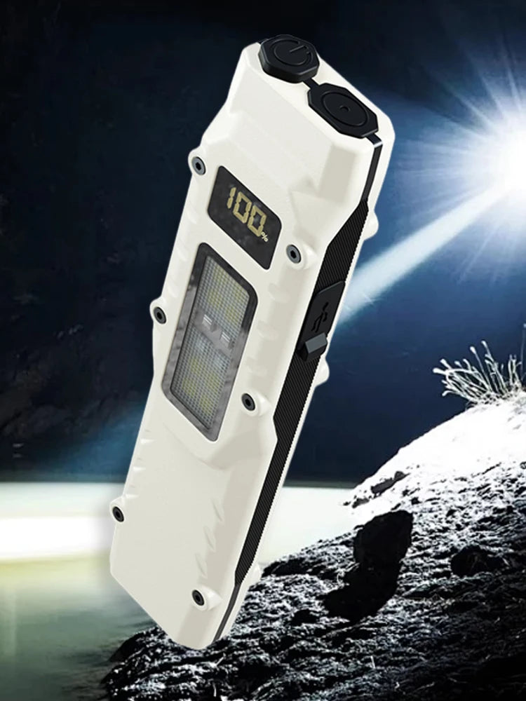 LED Ultra-thin Flashlight with Digital LED Display Flat Shape Flashlights USB-C Rechargeable Flashlight for Outdoor Camping