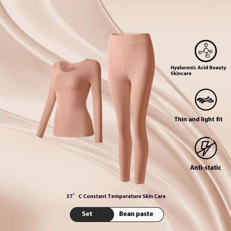 Women Warm Thermal Underwear Ultra Thin Traceless Long Sleeves Clothes High Elastic Set Black Tech Constant Temperature Lingerie