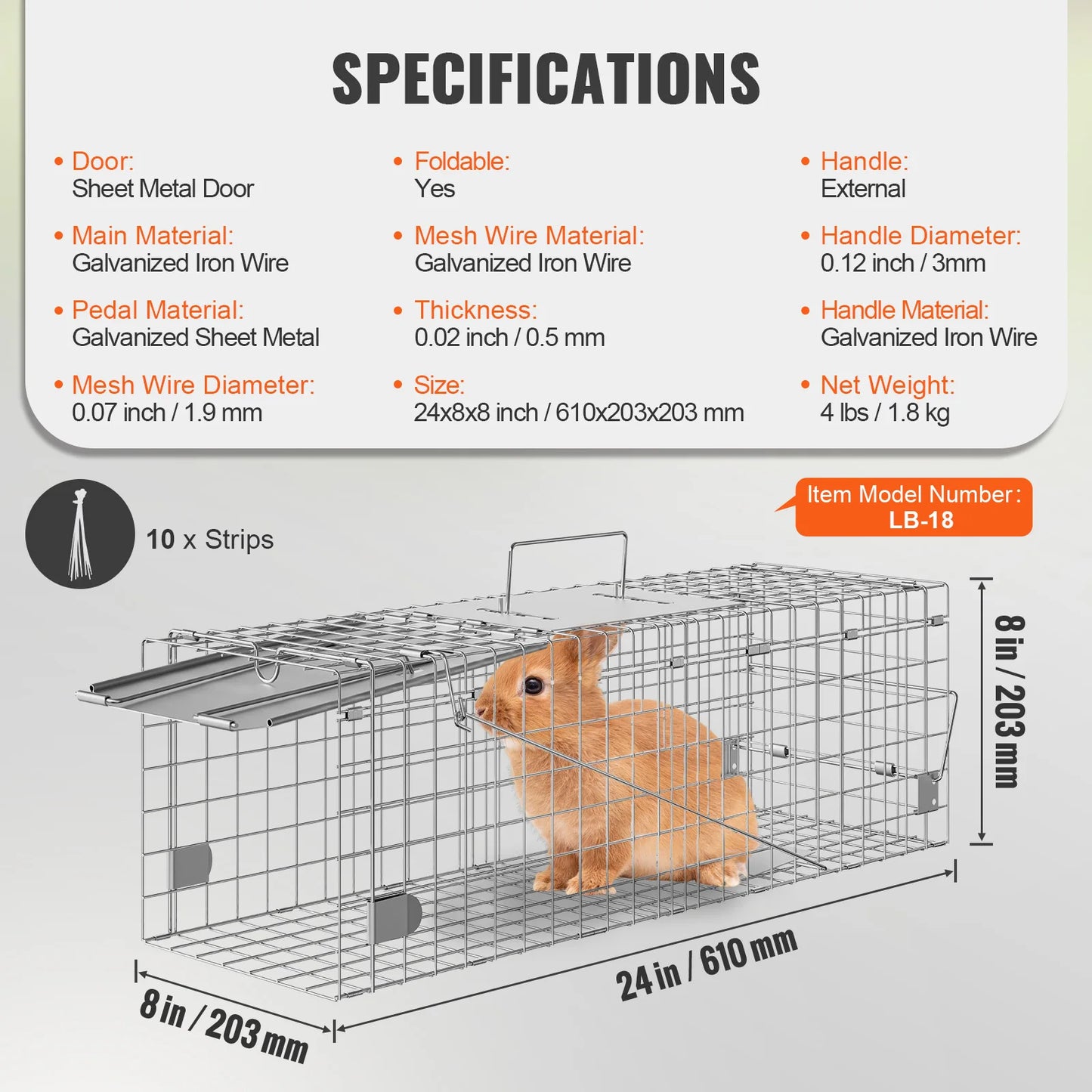 SucceBuy 24/31/42/50in Animal Cage Trap Folding Humane Cat Trap Galvanized Iron with Handle for Rabbits Squirrels Groundhogs
