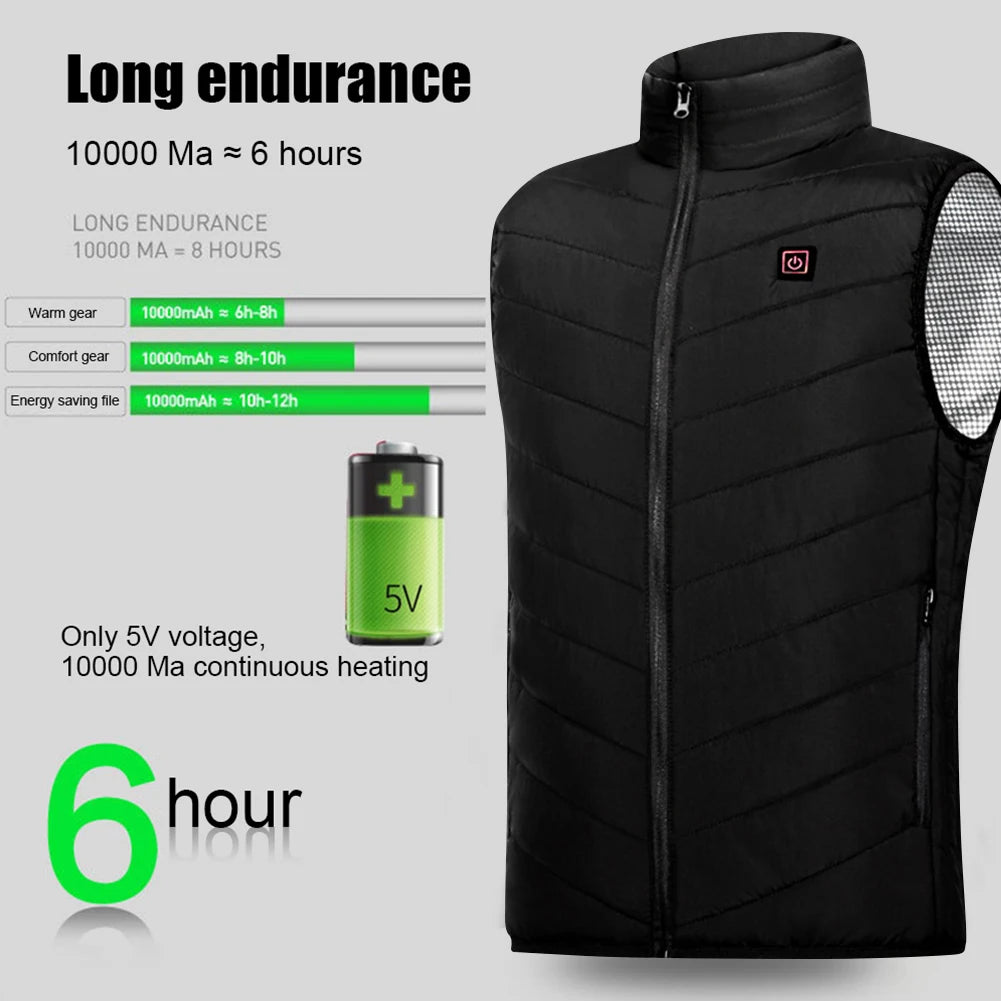 Intelligent Thermal Vest Zipper USB Electric Thermal Warm Clothes 9 Areas Zone for Outdoor Hunting for Camping for Sports Hiking