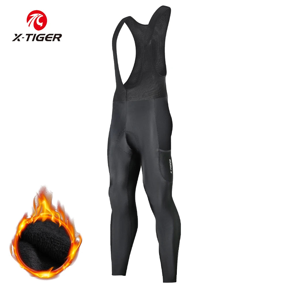 X-TIGER Winter Men's Cycling Bib Pants Cold Resistant Keep Warm Wool Breathable 5D Gel Pad TMB Mountain Road Cycling Pants