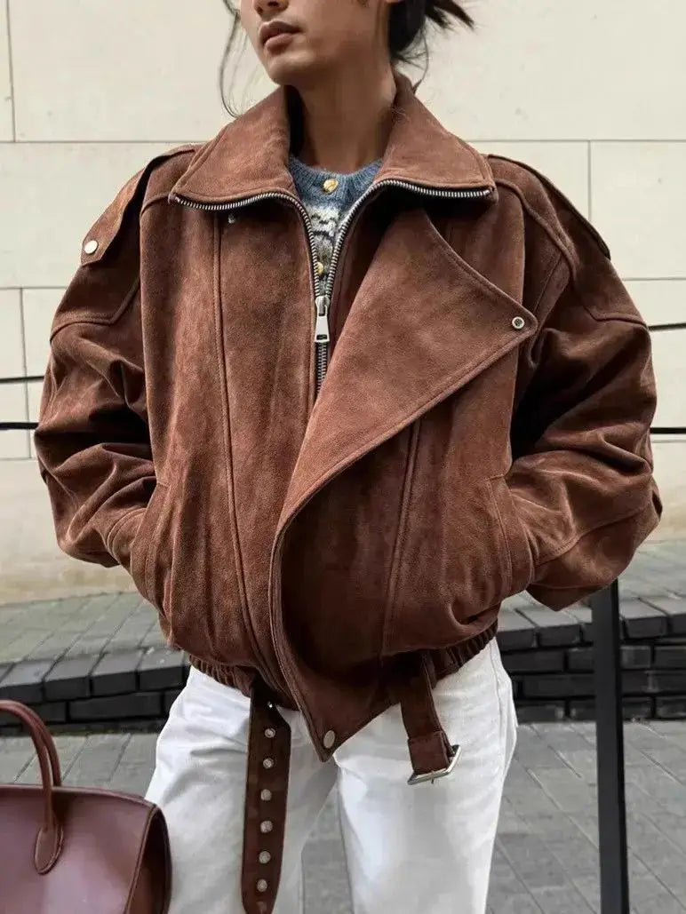 Women's Retro Jacket 2025 Casual Loose Brown Fashionable Outerwear for Ladies