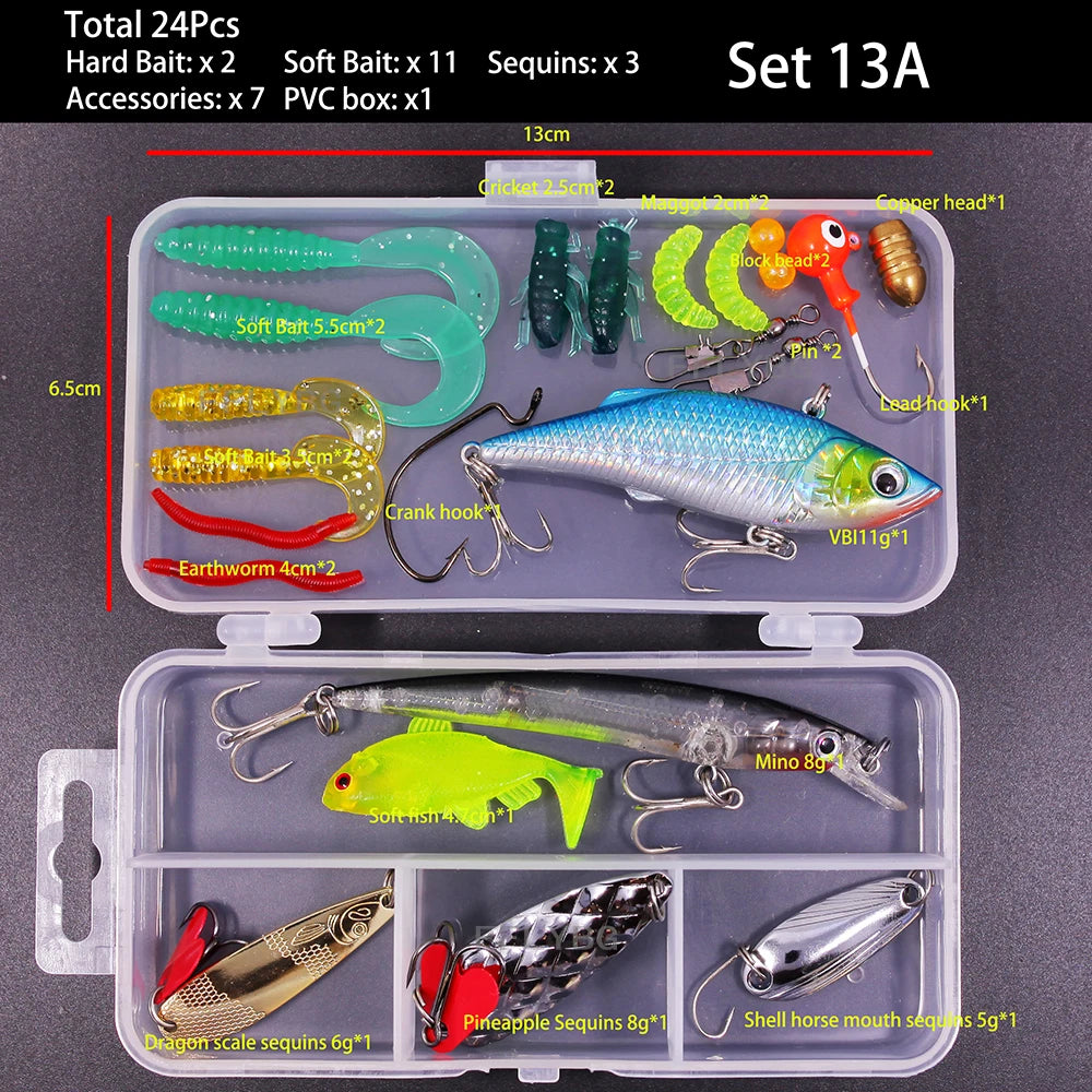 Big Mixed Fishing Lure Set Soft Hard Bait Kit Artificial Bionic Minnow Swing Metal Jig Spoon Fishing Tackle Pesca,12 Sets Option