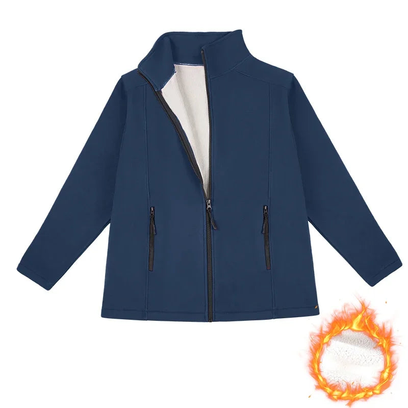 Women's Fleece Full Zip-up Casual Jackets Autumn Winter Warm Thicken Coat with Pockets Fleece Sweater Soft Outerwears