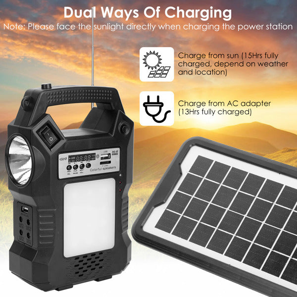 Portable Handheld Flashlights Solar Power Station Rechargeable Backup Emergency Power Bank 3 Lighting Bulbs Camping Garden Lamp