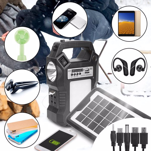 Portable Handheld Flashlights Solar Power Station Rechargeable Backup Emergency Power Bank 3 Lighting Bulbs Camping Garden Lamp