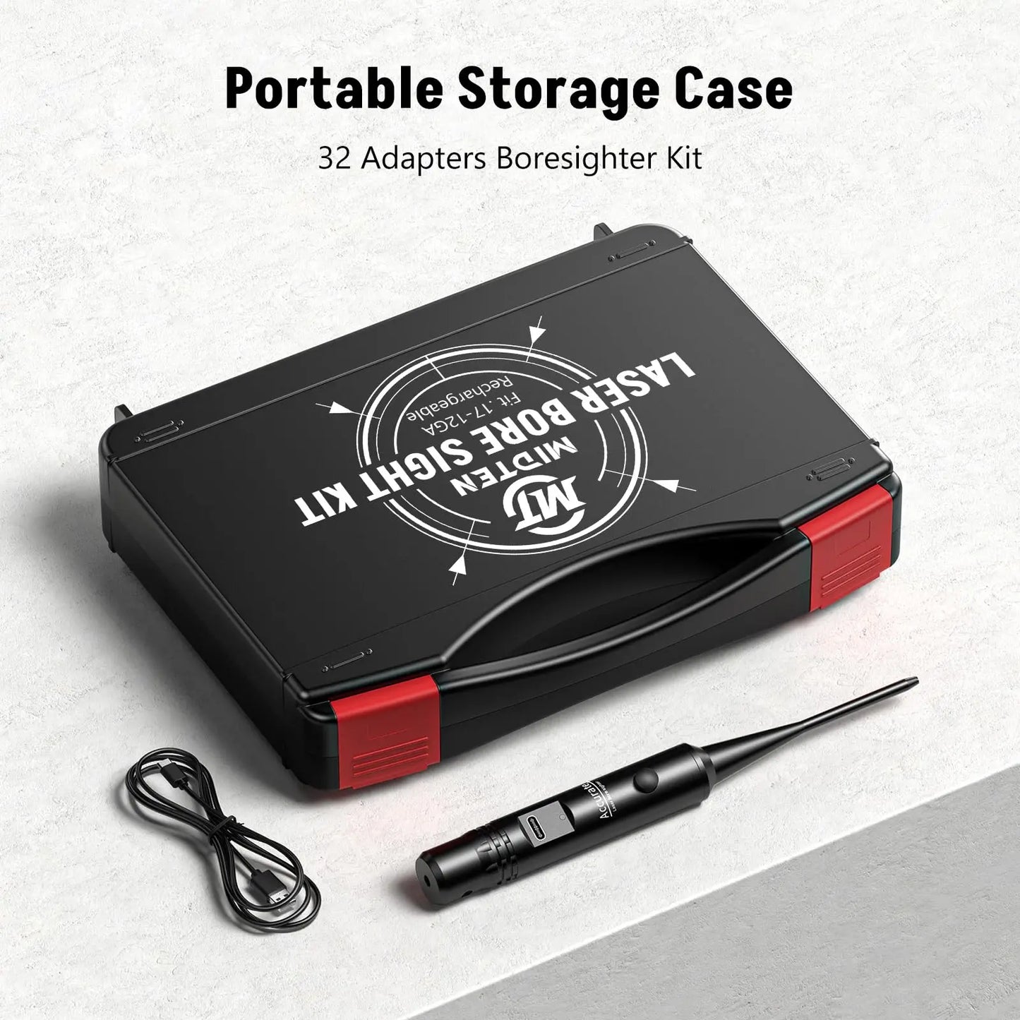 Professional Green Laser Bore Sight with 32 Adapters Fit 0.17 to 12GA Cal Multiple Caliber Bore Sight Kit for All Gun Rechargeab