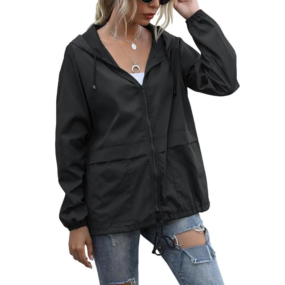 Women Rain Jacket Outdoor Running Hooded Windproof Short Raincoat Casual Spring Autumn Coats Breathable Clothing