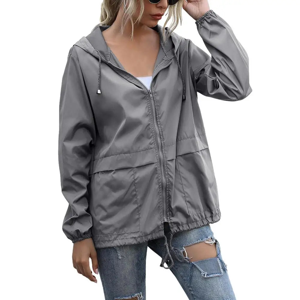 Women Rain Jacket Outdoor Running Hooded Windproof Short Raincoat Casual Spring Autumn Coats Breathable Clothing