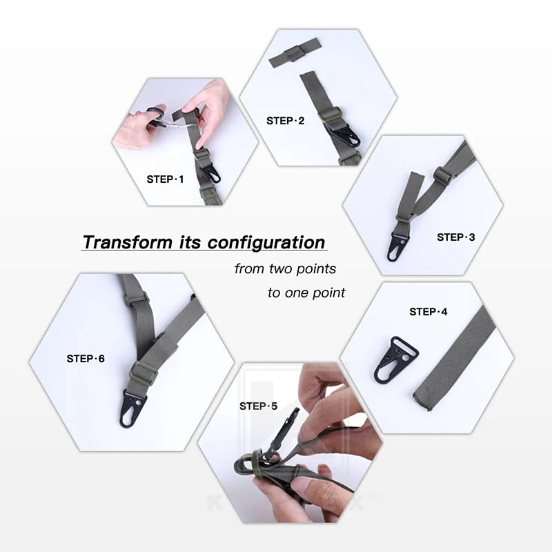 KRYDEX Tactical Sling Modular Gun Strap Slingster Removable 2 Point / 1 Point 2.25" Padded Sling Shooting Hunting Accessories