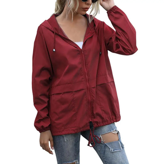 Women Rain Jacket Outdoor Running Hooded Windproof Short Raincoat Casual Spring Autumn Coats Breathable Clothing