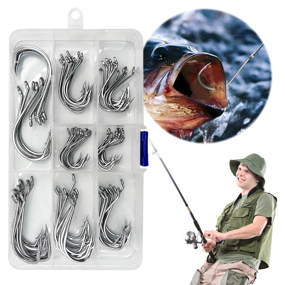 80Pcs Fishing Hooks Stainless Steel Fish Hooks Saltwater Fishing Barbed Hooks Fishing Accessories