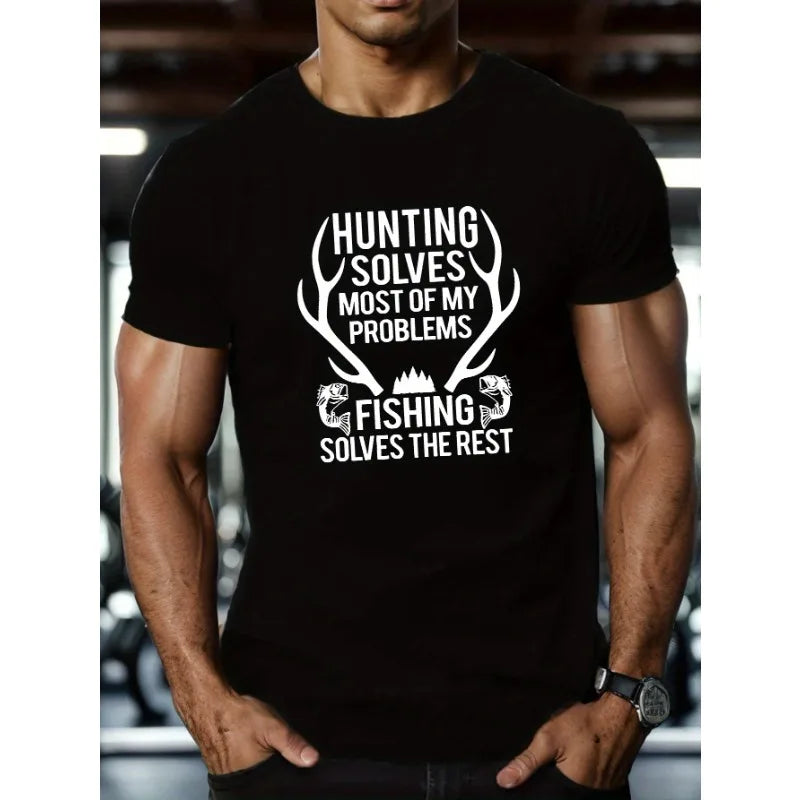 Hunting and Fishing Printed Men's  T-shirt Polyester Fiber Soft Breathable Quick Drying Fabric Short Sleeve Round Neck Summer