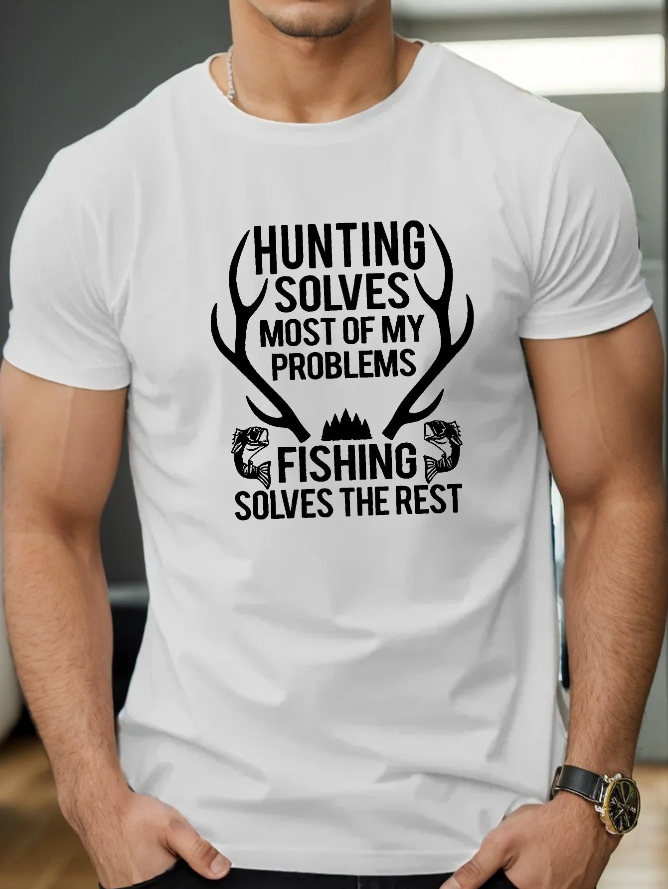 Hunting and Fishing Printed Men's  T-shirt Polyester Fiber Soft Breathable Quick Drying Fabric Short Sleeve Round Neck Summer