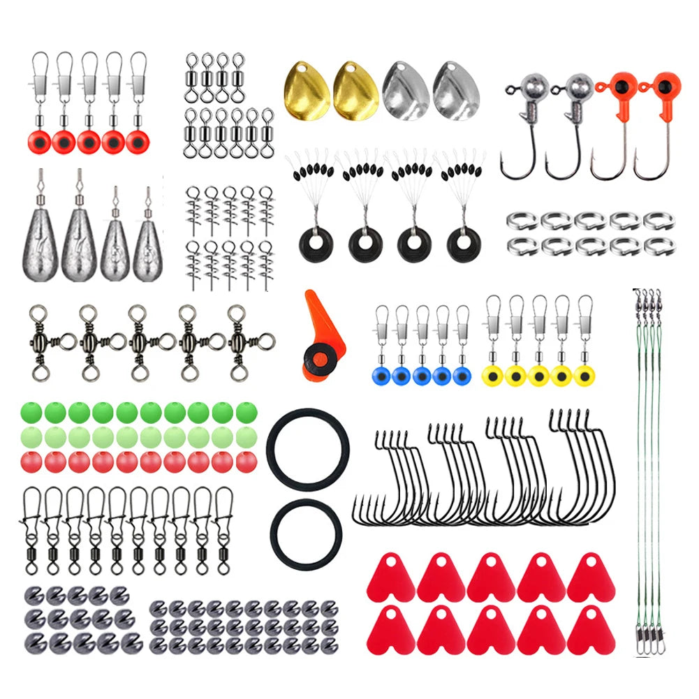 187pcs Fishing Tools Accessories Kit Set with Fishing Hooks Sinker Weights Swivels Snaps Fishing Set Carp Fishing Accessories