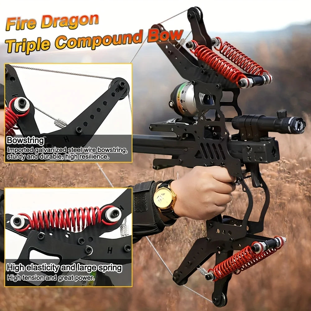 Fire Dragon Dual-Use Compound Bow with Fishing Reel and Sight-Fast Shooting Speed, Ultra-Stable for Hunting, Fishing and Archery