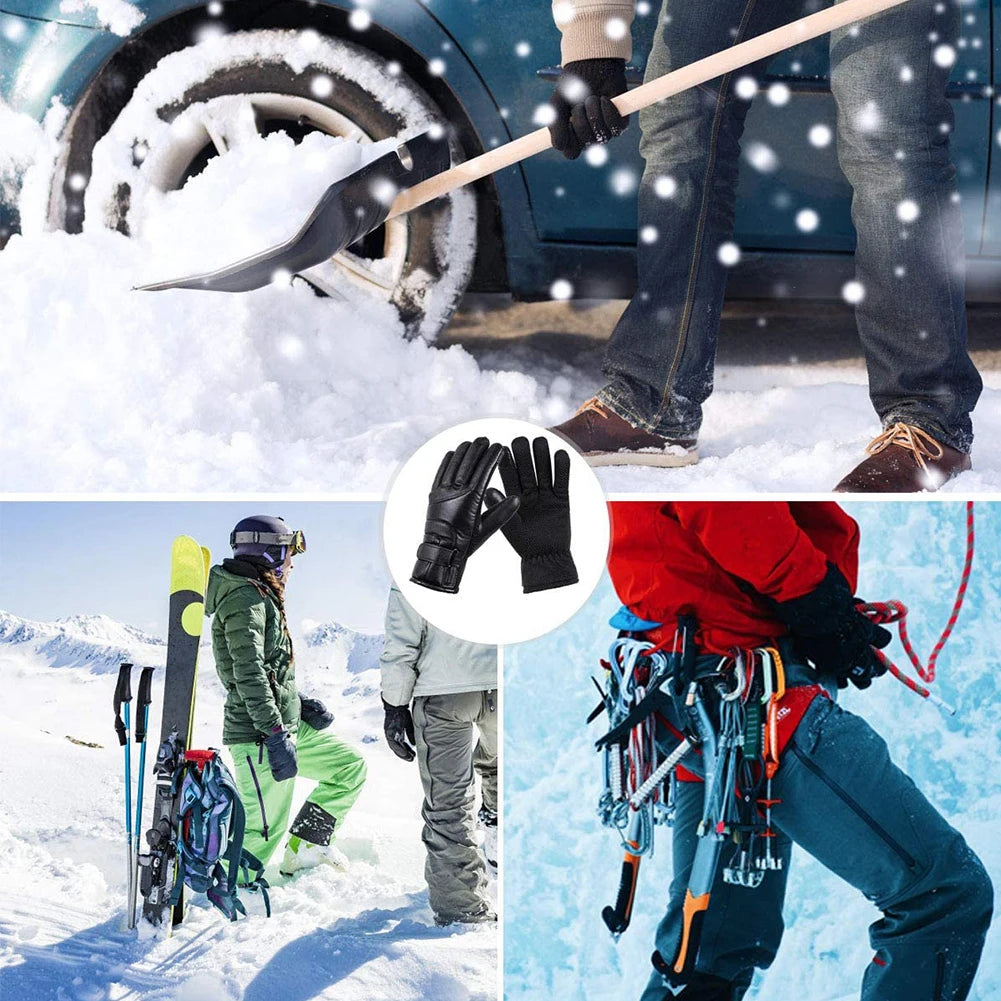 Leather Electric Heating Gloves Waterproof Outdoor Winter Gloves Heated Touchscreen Hand Warmer for Hiking Skiing Fishing