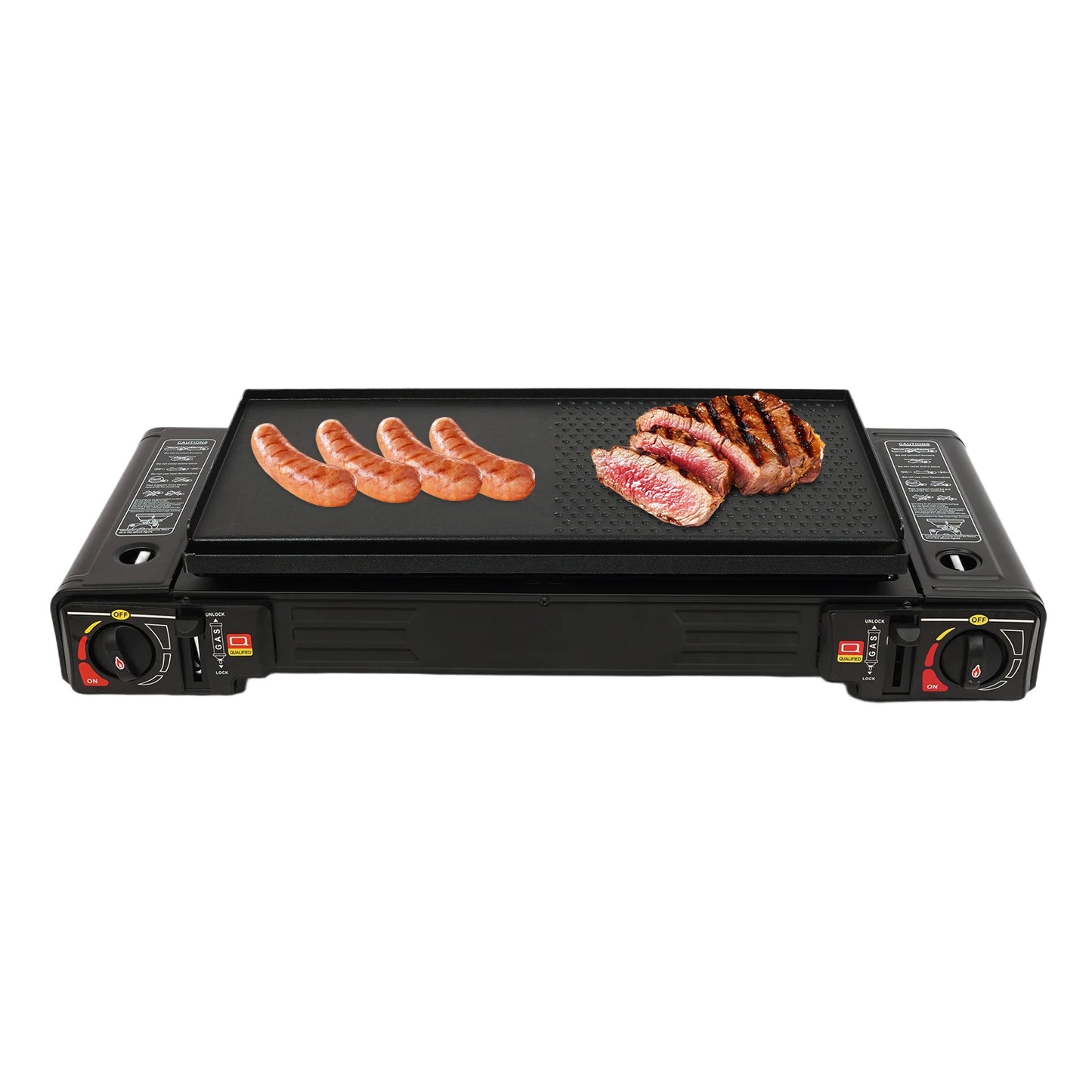Portable Camping Stove Double Head Barbecue Gas stove with  2 Burners&Baking Tray for Home Application Outdoor Camping