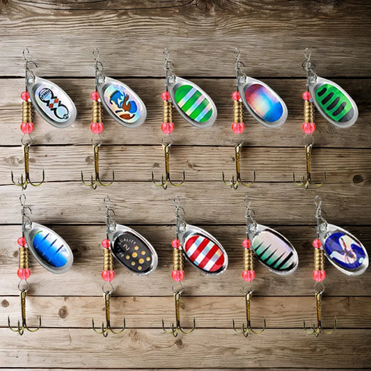 10Pcs Spinner Bait Sequins Bait 360 Degree Rotating Treble Hooks Wobblers Artificial Bass Bait for Freshwater Seawater