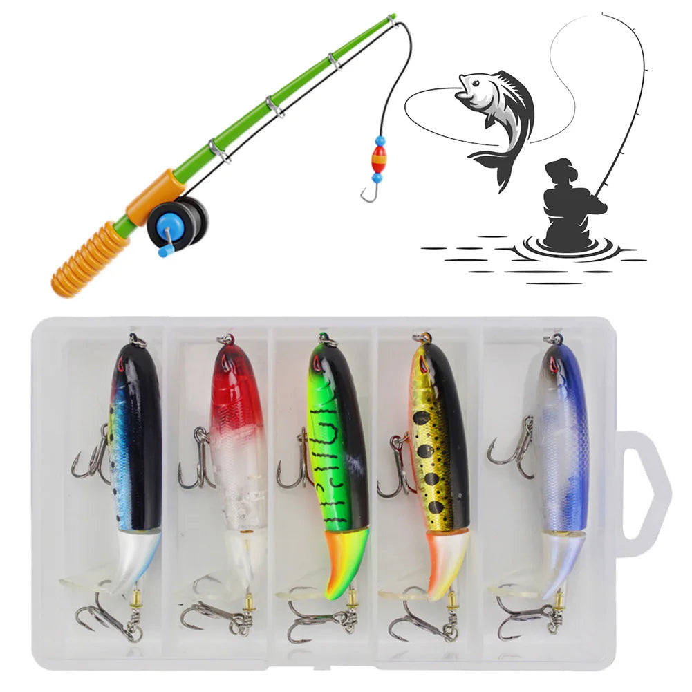 5pcs Whopper Popper Artificial Bait with Rotating Tail Crankbait Fishing Lures for Bass Pike Chub Fishing Accessories