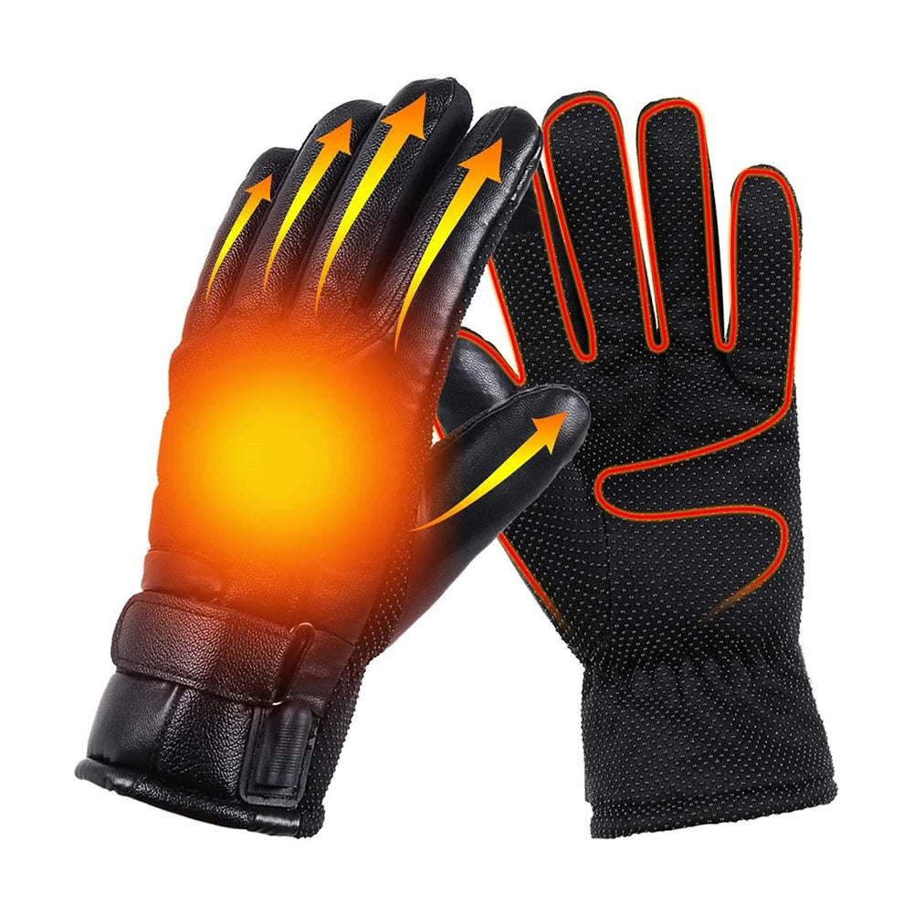 Heating Thermal Gloves Windproof Riding Heating Gloves Waterproof Outdoor Keep Warm Guantes PU Leather for Snowmobile Motorcycle