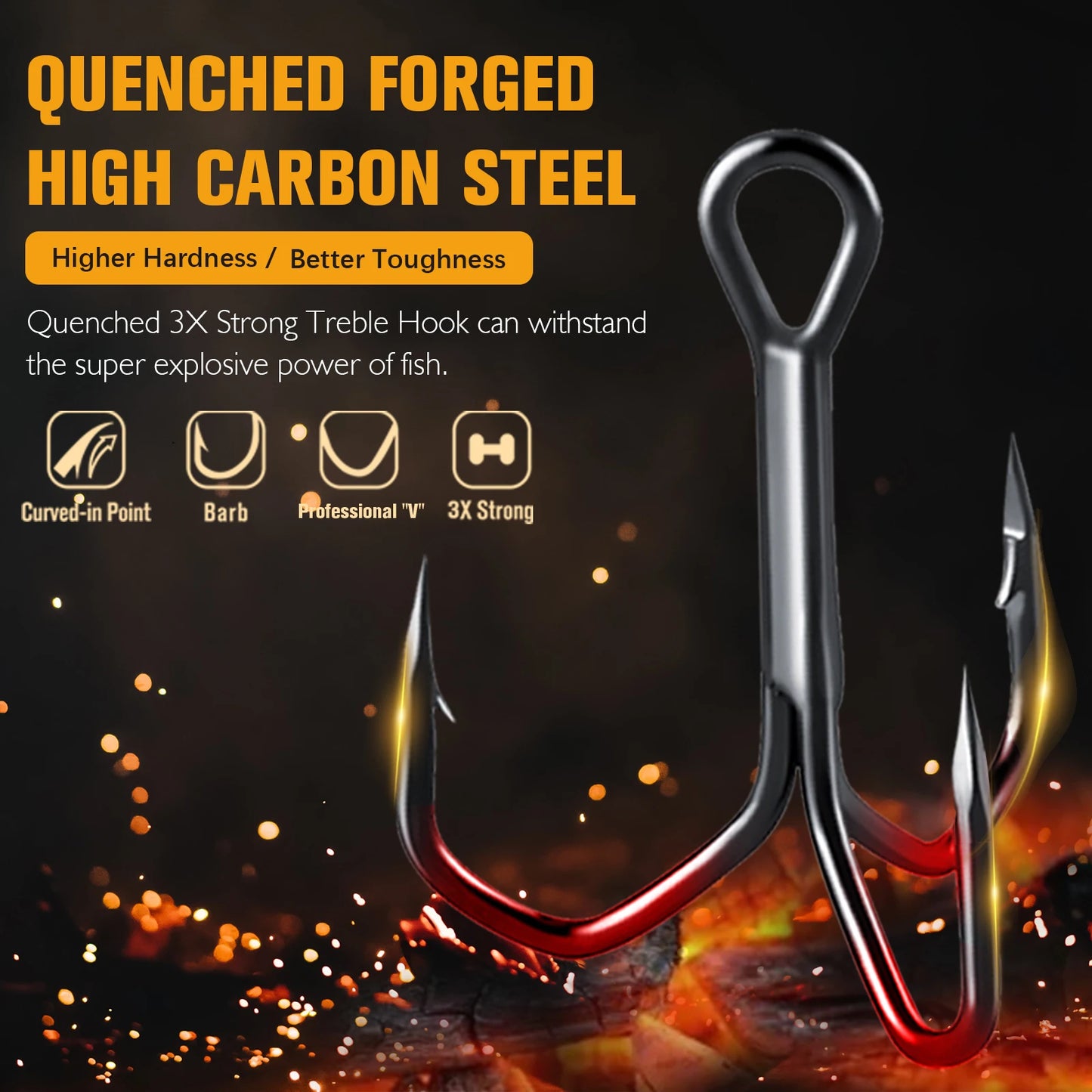 Dovesun Fishing Treble Hooks 3X Strong Professional V Triple Fishing Hooks for Saltwater Freshwater 50PCS Size #8#6#4#2