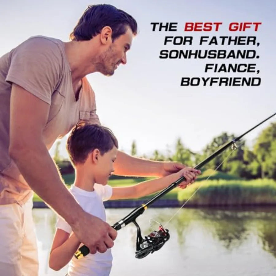 6.89ft Telescopic Carbon Fiber Fishing Rod and Reel Combo 2PCS with Spinning Reels 2 Fishing Line 2 Fishing Hooks Bait Set Port