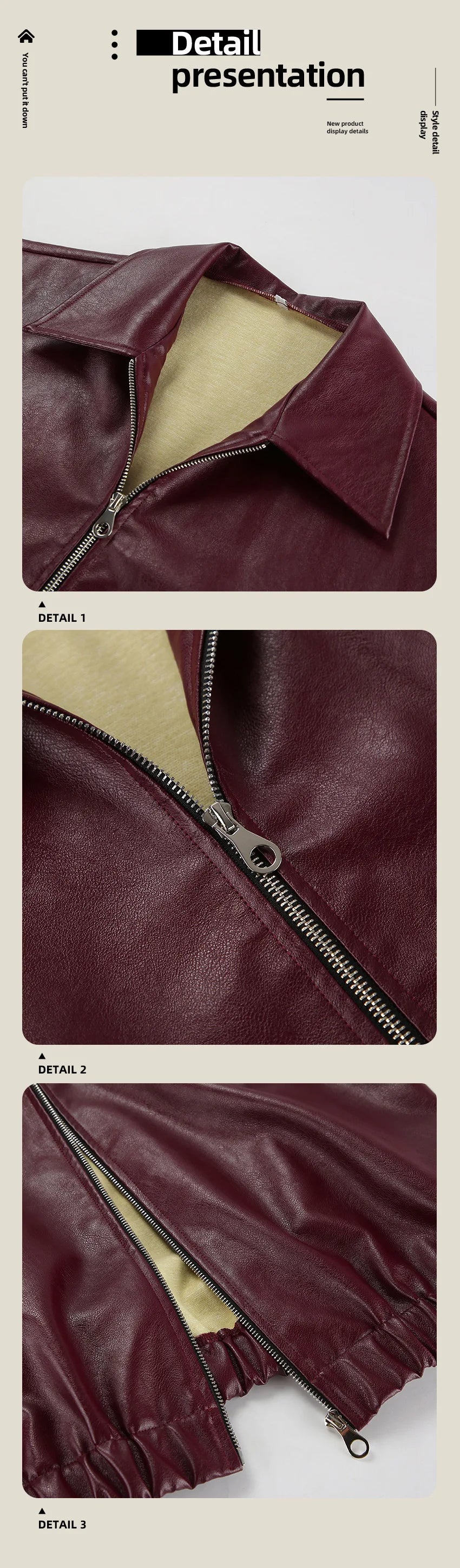 Retro motorcycle style wine red PU leather jacket for women 2025 autumn fashion matte leather jacket jacket
