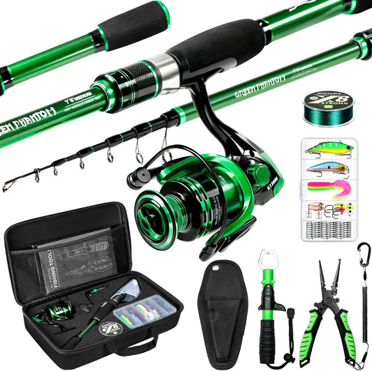 Fishing Rod and Reel Combo, Graphite Telescoping Fishing Pole Collapsible Portable Travel Kit with Carrier Bag