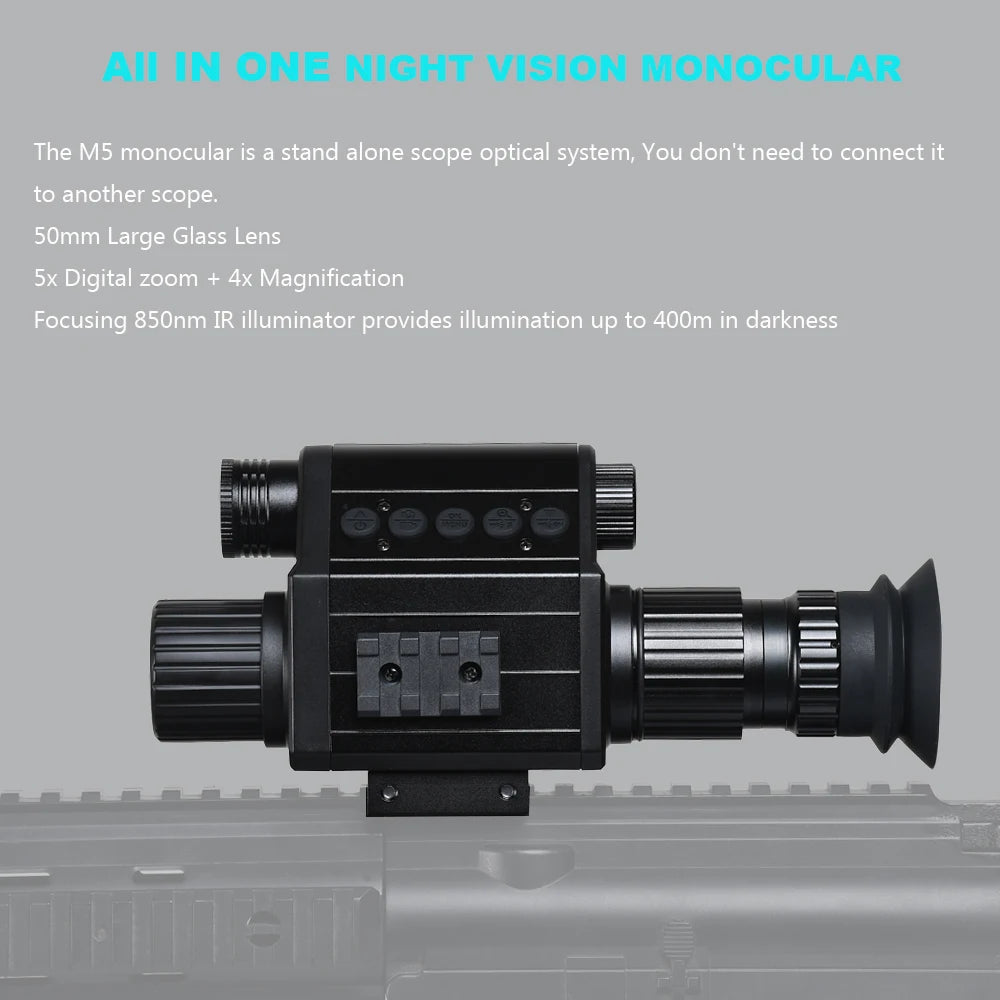 Digital Night Vision Riflescope 940nm IR Scope Sight Monocular 5X Zoom HD 1080P Video Photo 300m Night Vision for Hunting