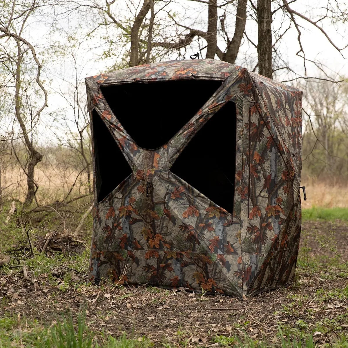 Portable Hunting Blind 2-Person, Tall Hub Blind for Standing Shoot, Lightweight 80"x75"x75" Bloodtrail Woodland