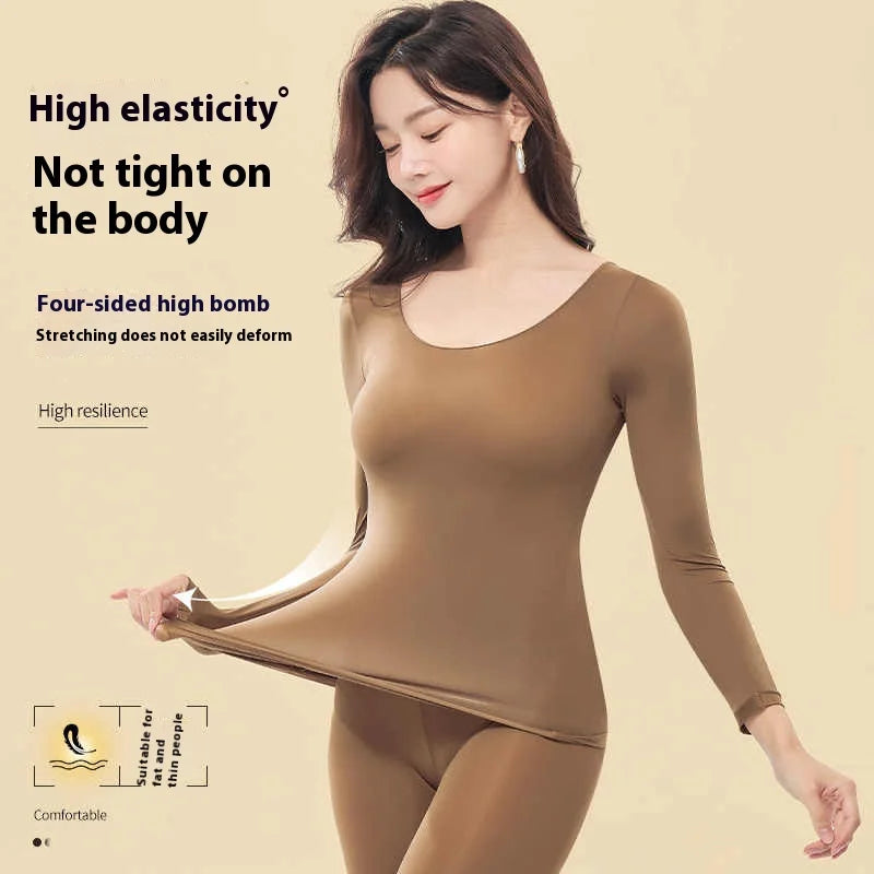 Women Warm Thermal Underwear Ultra Thin Traceless Long Sleeves Clothes High Elastic Set Black Tech Constant Temperature Lingerie