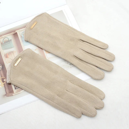 Women Autumn Winter Keep Warm Touch Screen Thin Solid Simple Gloves Cycling Drive Suede Fabric Elegant Windproof