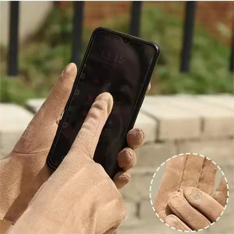 Women Autumn Winter Keep Warm Touch Screen Thin Solid Simple Gloves Cycling Drive Suede Fabric Elegant Windproof