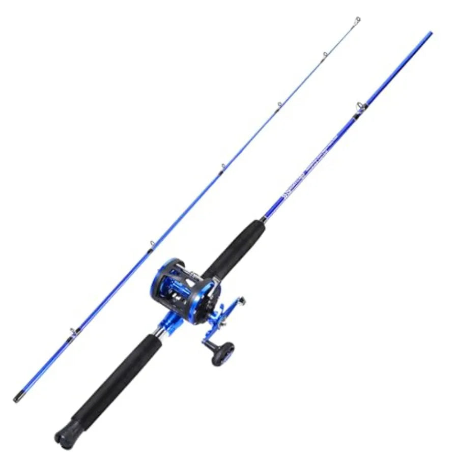 2Piece Trolling Fishing Rod Combo with 3.8:1 Gear Ratio and 3+1 Bearings for Saltwater and Big Game Fishing Durable Aluminum Re