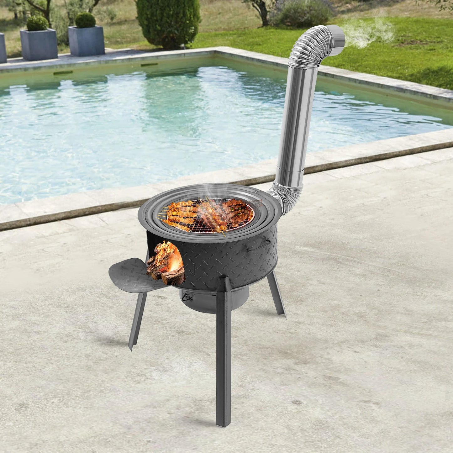 Wood Burning Stove with 3 Wok Rings Multifunction Camping Rocket Stove  for Outdoor Backyard Cooking