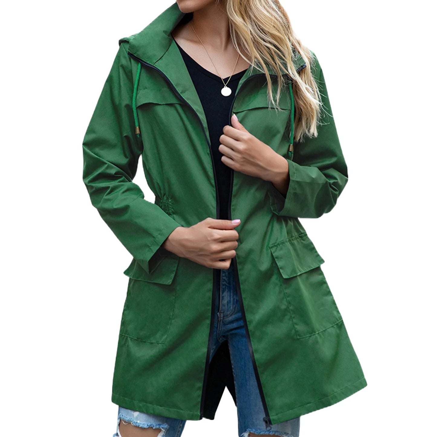 Women s Waterproof Hooded Lightweight Rain Jacket Outdoor Windproof Trench Coat Ladies Active Windbreaker with Pockets