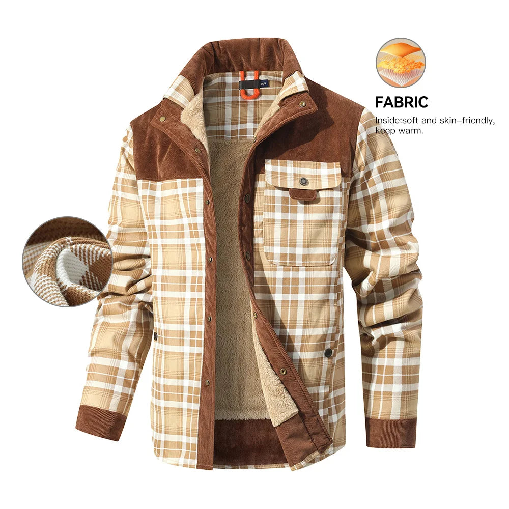 Men's Jackets Winter Windproof Warm Casual Bomber Coat Plaid Sherpa Lined Flannel Outdoor Classic Jacket Men US Size