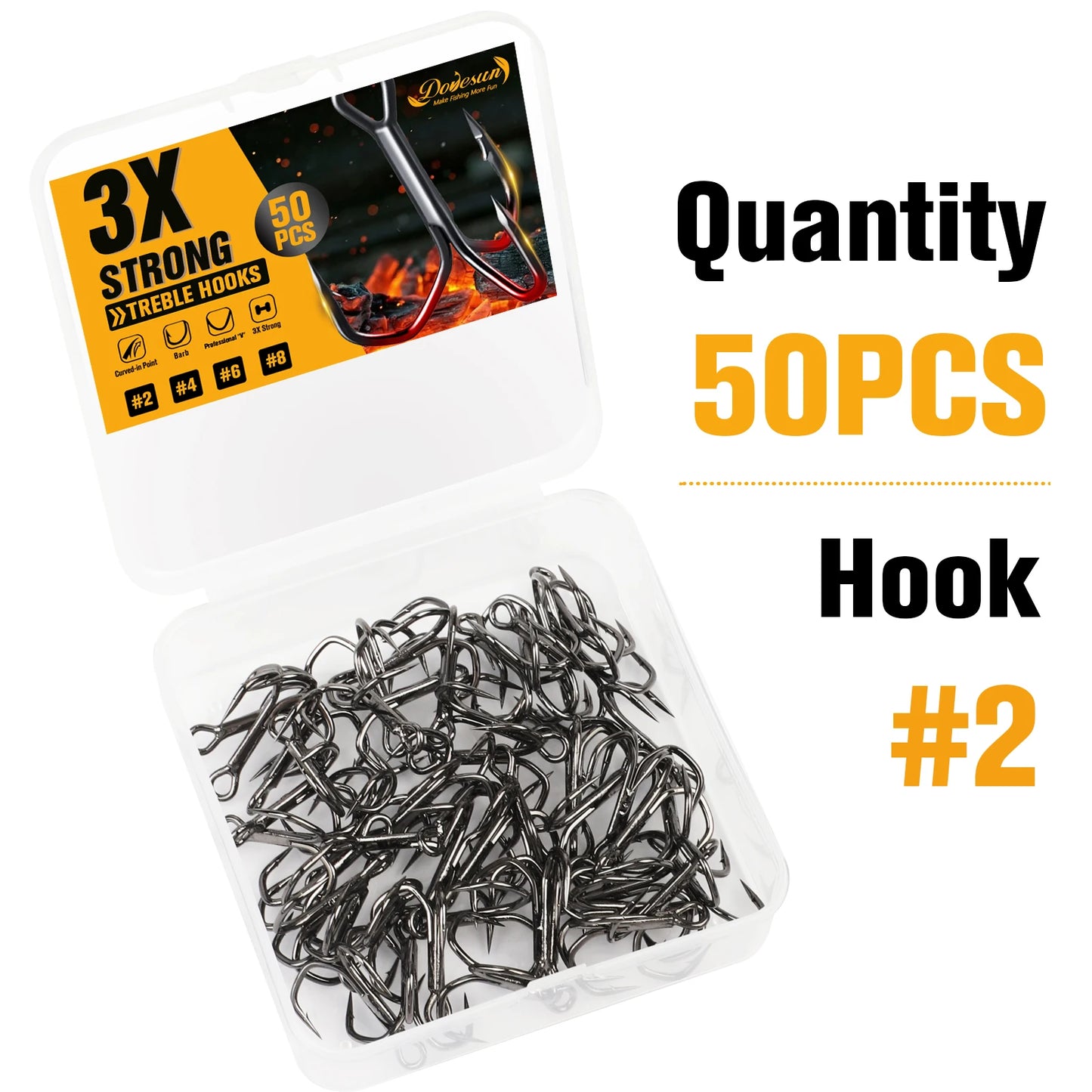 Dovesun Fishing Treble Hooks 3X Strong Professional V Triple Fishing Hooks for Saltwater Freshwater 50PCS Size #8#6#4#2