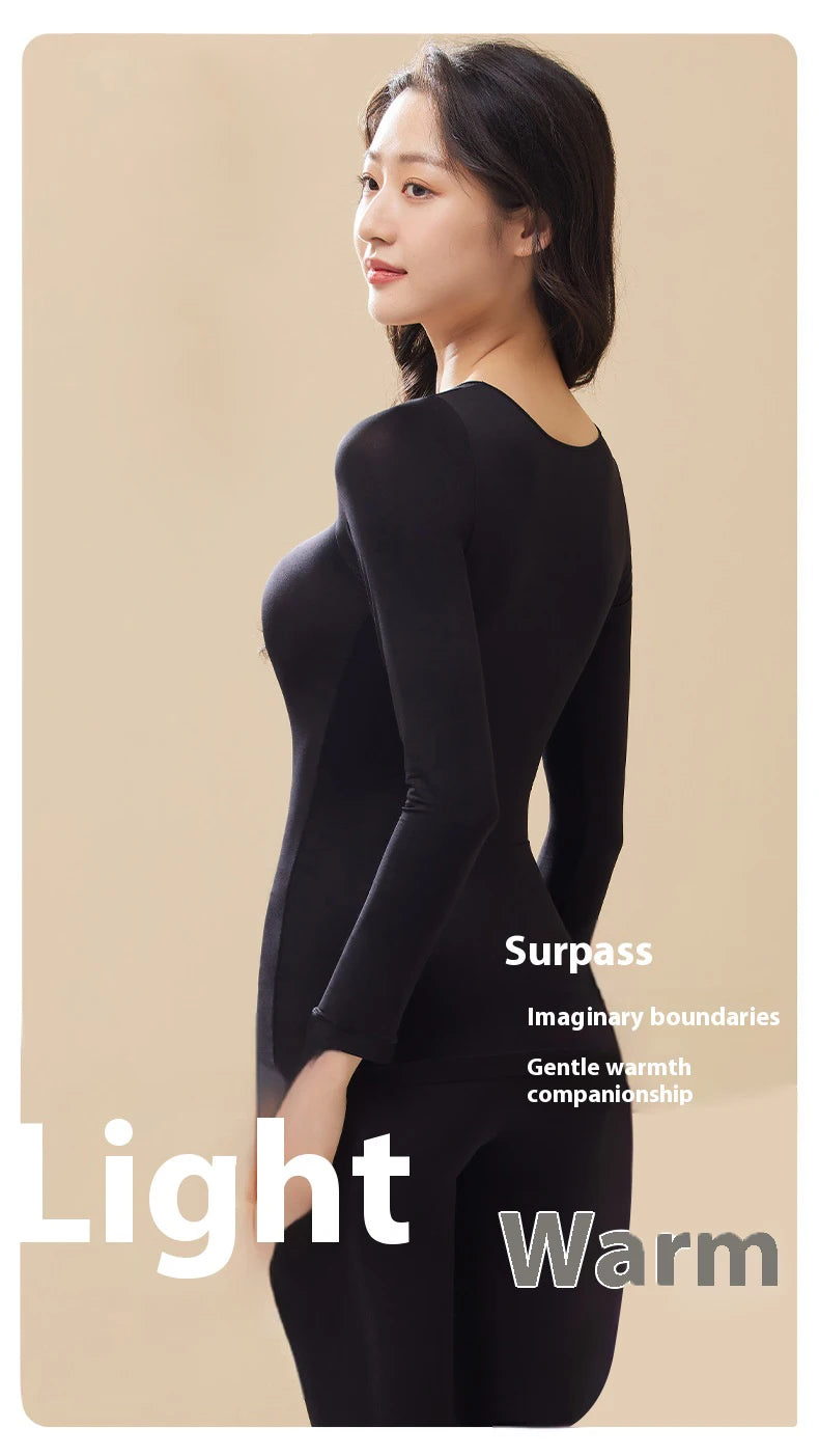 Women Warm Thermal Underwear Ultra Thin Traceless Long Sleeves Clothes High Elastic Set Black Tech Constant Temperature Lingerie
