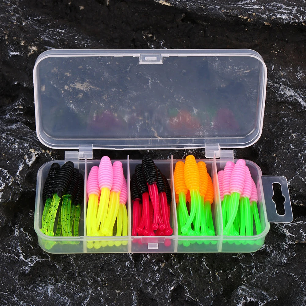 30pcs Soft Fishing Lures 50mm 1.2g Soft Bait Two-Tail Shaped Fishing Baits for Saltwater and Freshwater Bass Crappie Walleye