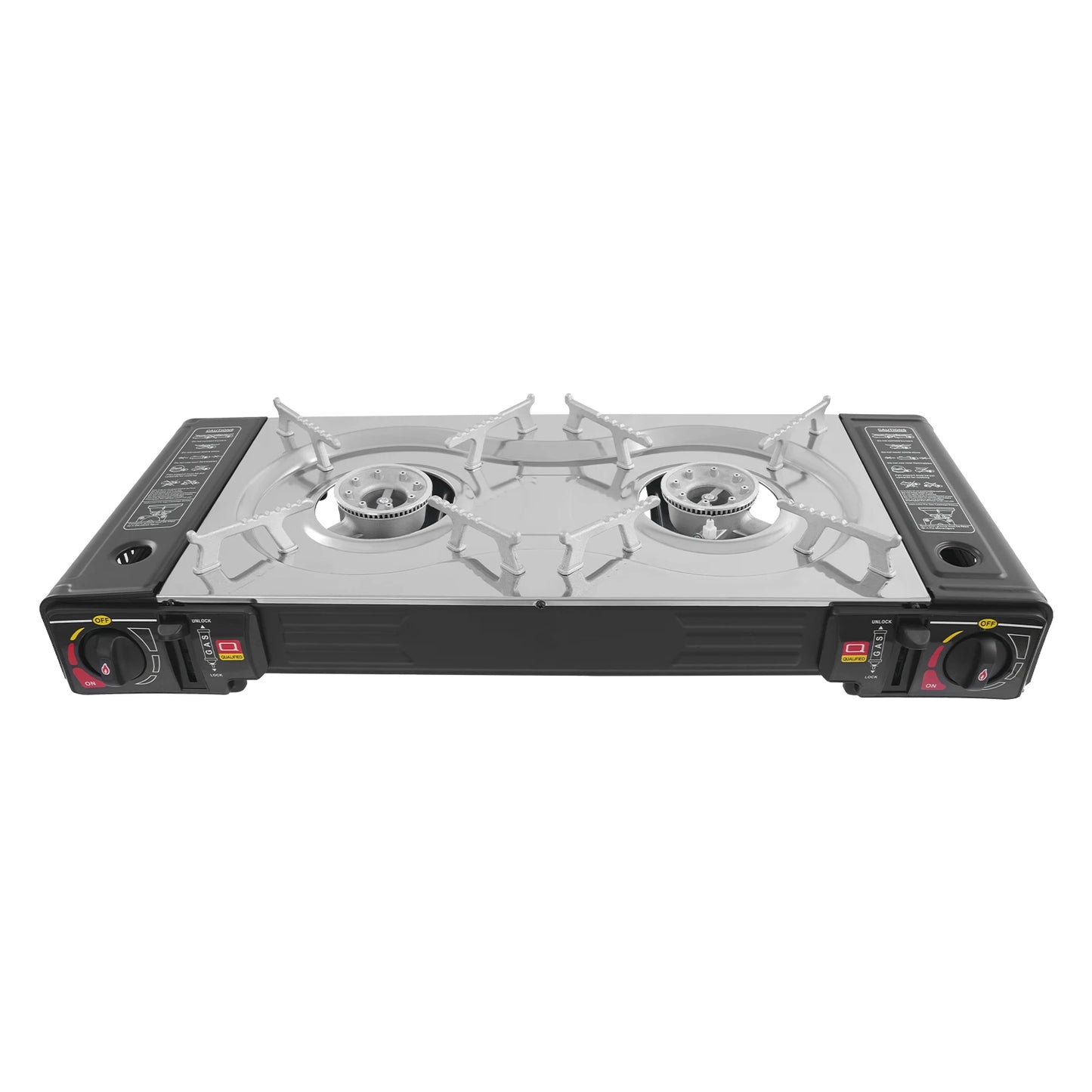 Double Head Barbecue Gas Stove Portable Camping Barbecue Stove with Baking Tray Outdoor Picnic Barbecue Tool