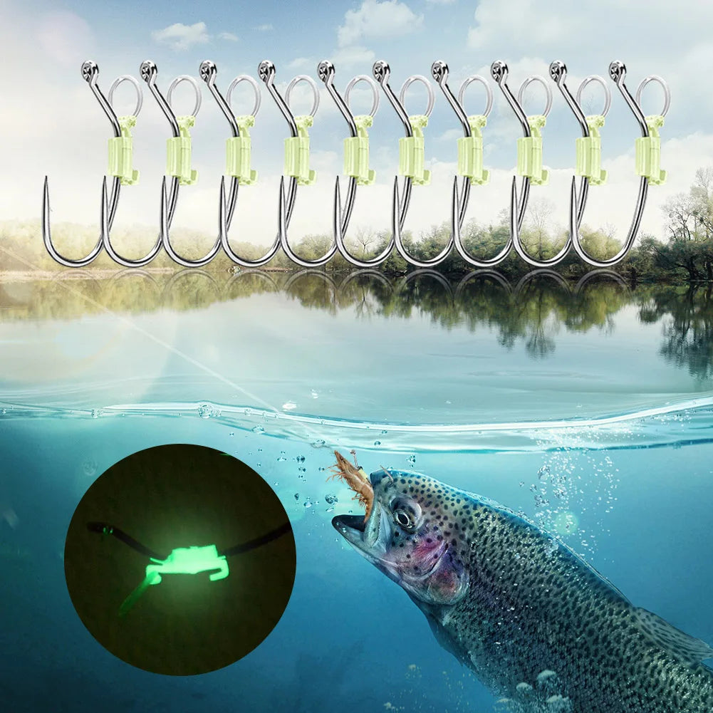 10pcs Luminous Live Shrimp Fixing Hook Metal Barbed Fishhook Catfish Bass Fishing Hook