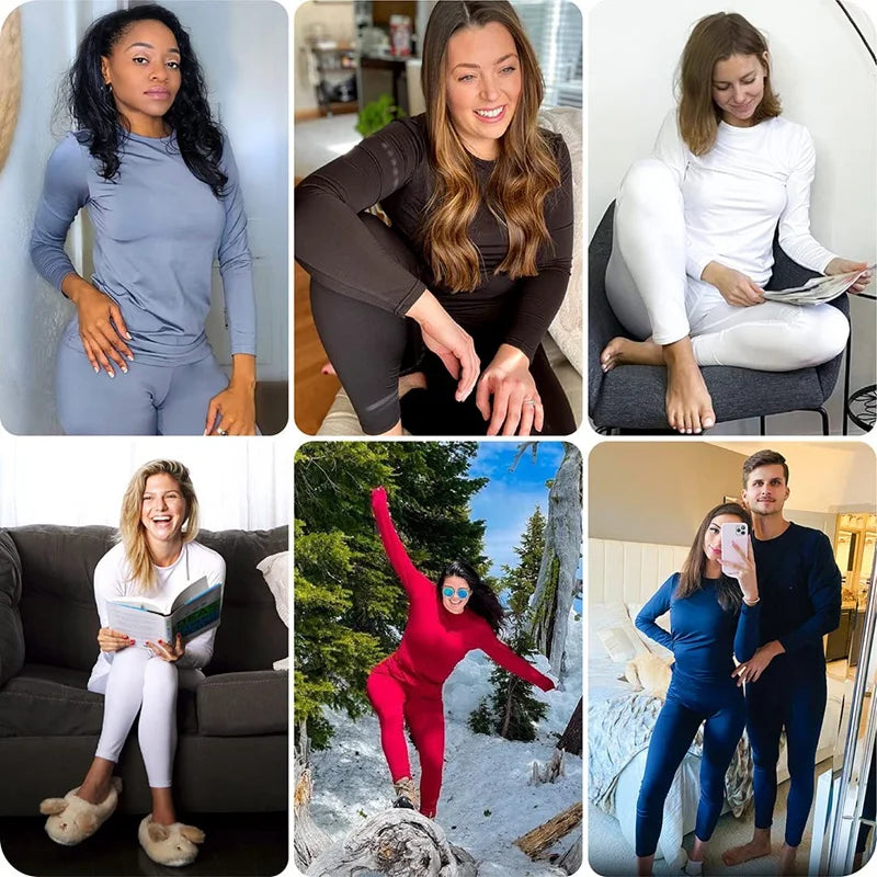 Women Thermal Underwear Set Long Johns Base Layer Set Warm Top Bottom for Winter Soft Round neck Lingerie Keep Warm Base Layer