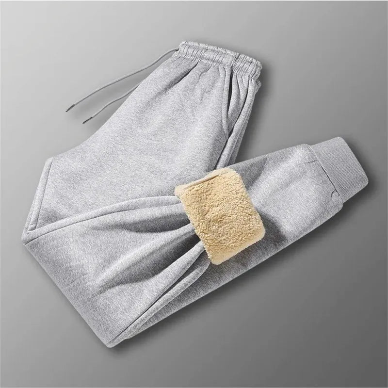 Autumn Winter Men's Lambswool Sweatpants Fashion Wide Loose Casual Men Fleece Thicken Warmer Sports Long Pants Joggers Trousers