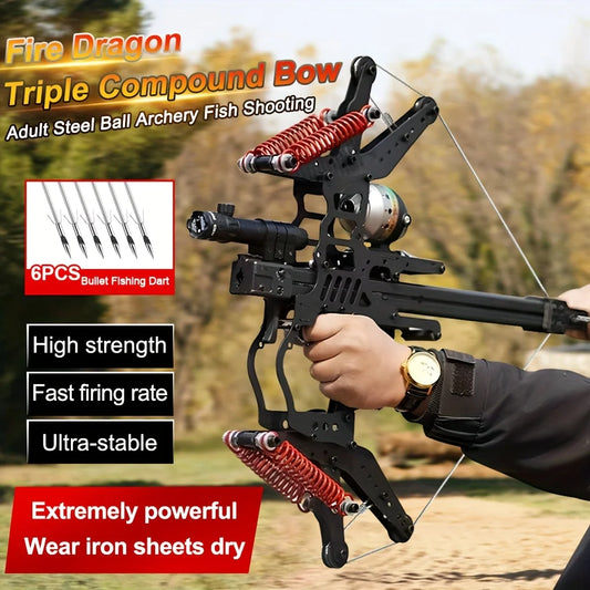 Fire Dragon Dual-Use Compound Bow with Fishing Reel and Sight-Fast Shooting Speed, Ultra-Stable for Hunting, Fishing and Archery