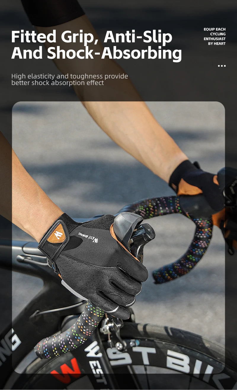 WEST BIKING Autumn Winter Men's Full Finger Cycling Gloves Touch Screen Anti-Slip Sports Gloves Thin Breathable  Bicycle Gloves