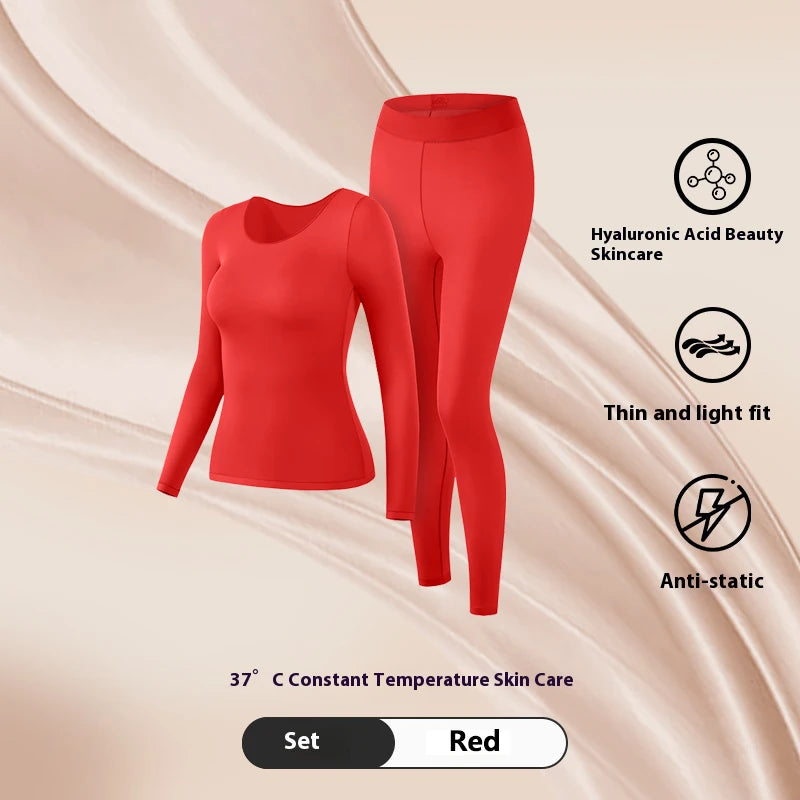 Women Warm Thermal Underwear Ultra Thin Traceless Long Sleeves Clothes High Elastic Set Black Tech Constant Temperature Lingerie