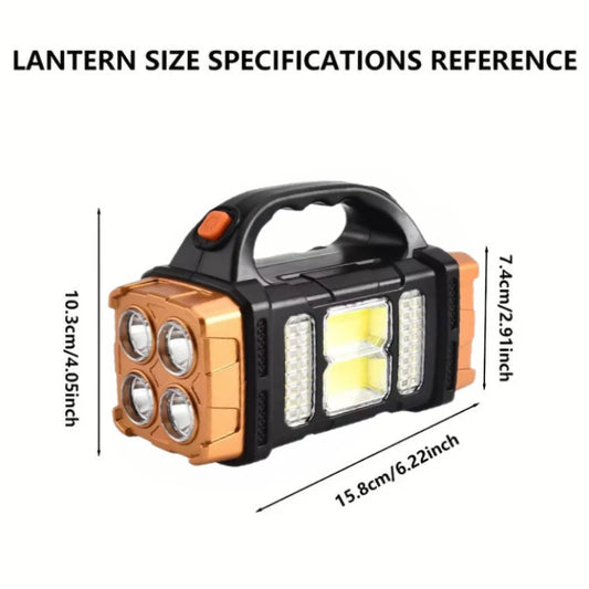 LED Flashlight USB+Solar Rechargeable Flashlight COB Outdoor Camping Torch Portable Searchlight Power Bank for Fishing Outdoor